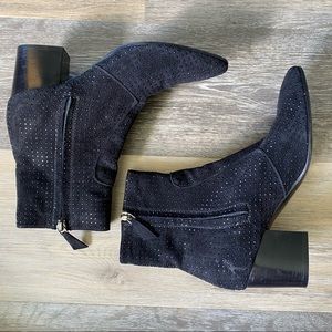 Laurence Dacade Black Suede Studded Ankle High Block Heel Booties